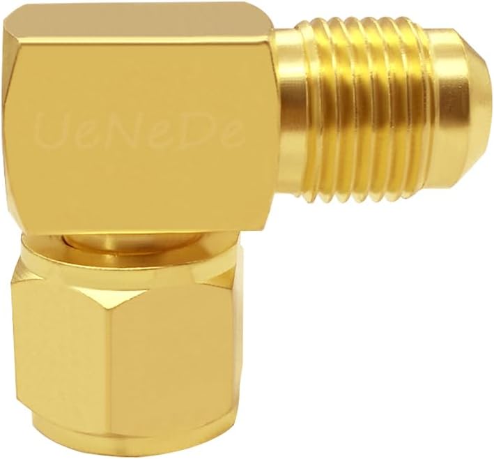 Uenede 2PCS Brass 90 Degrees Swivel Elbow Flare Fitting, 3/8 Flare Female to 3/8 Flare Male Coupler, 3/8" Tube OD SAE 45 Degree Nut Gas Adapter Nipple Pipe Fitting Connector - Image 3